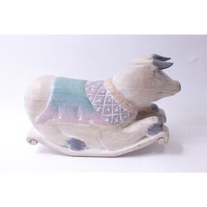 Large Wooden Rocking Pig, Hand Carved, Hand Painted, Animal Figure, Rare,
